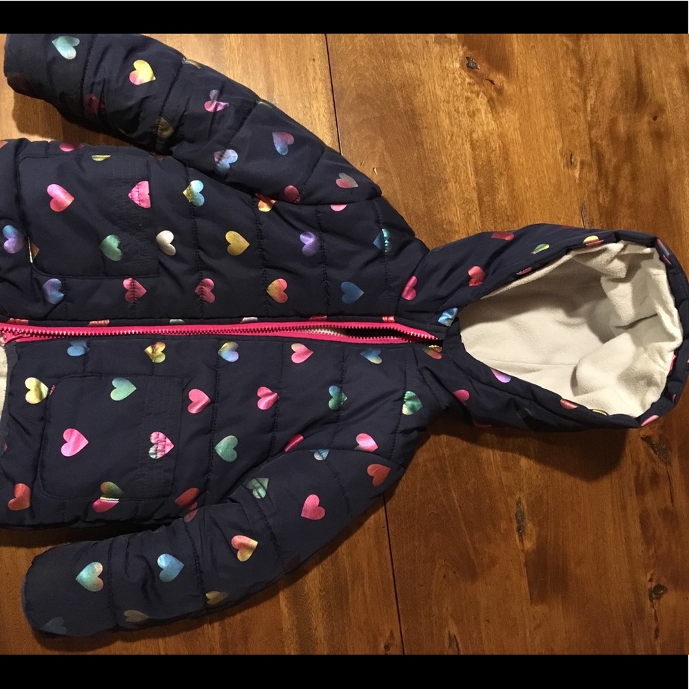 Carter’s fleece lined girls coat, navy with hearts